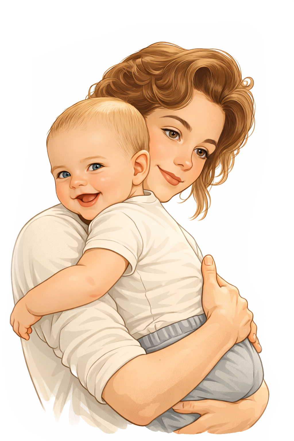 En kvinna som håller i sin glada bebis