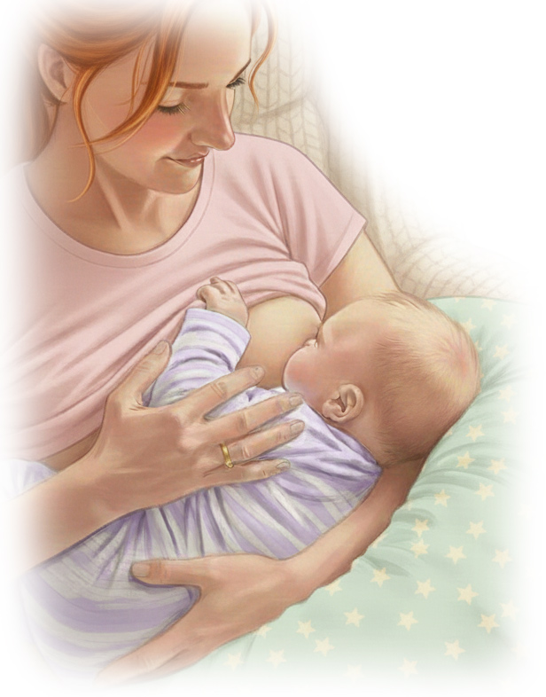 Kvinna och bebis som ammar 