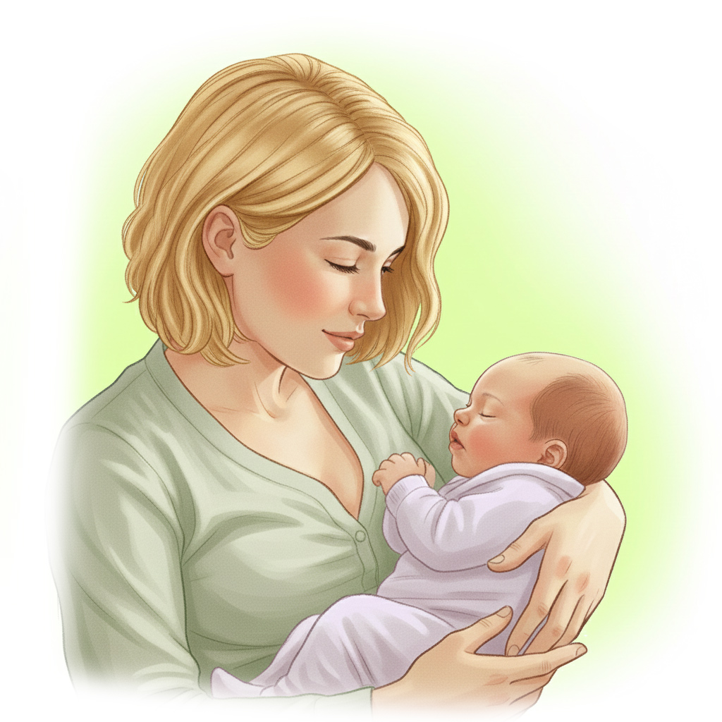 En kvinna som håller i en bebis