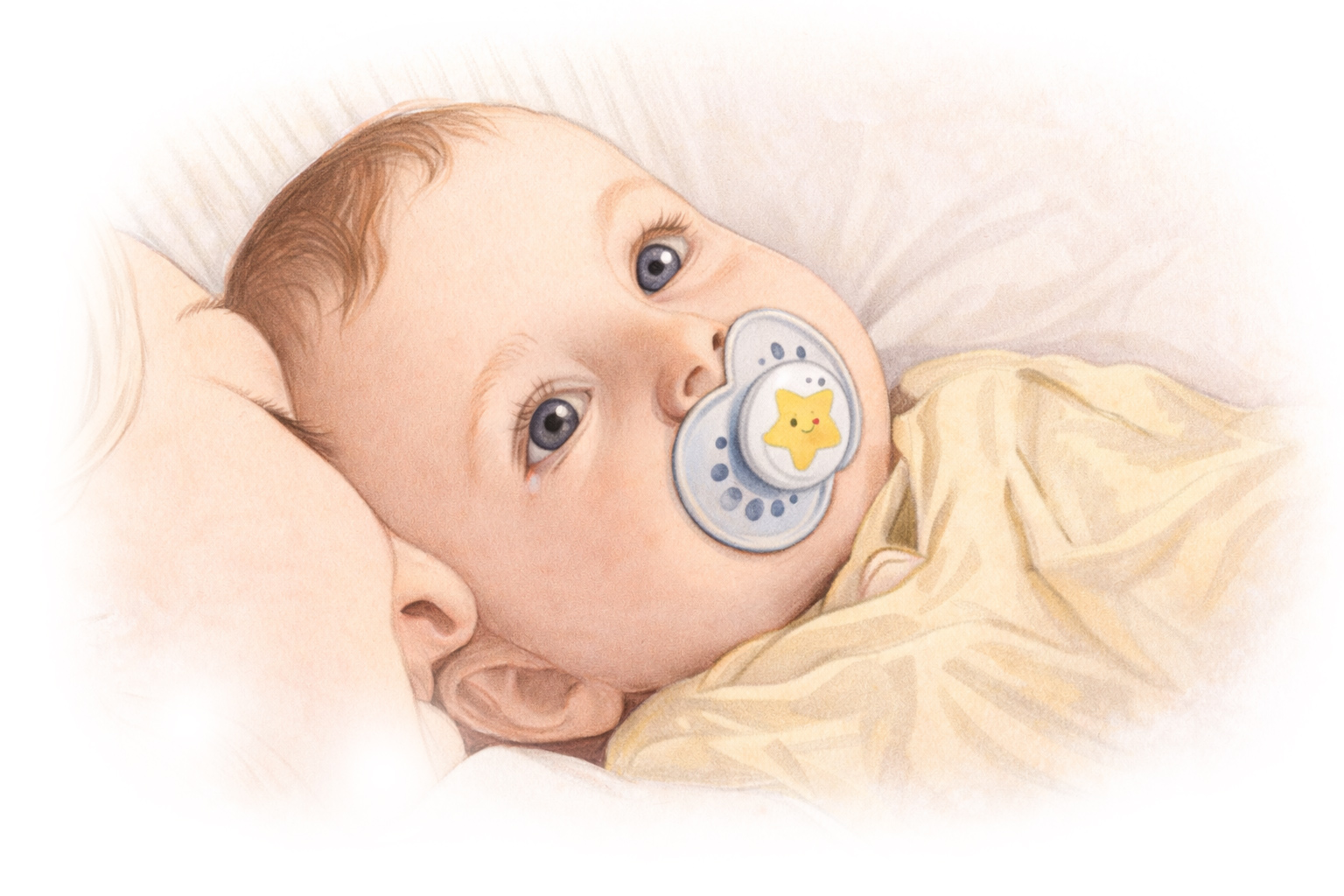 Bebis som vilar med en napp i munnen