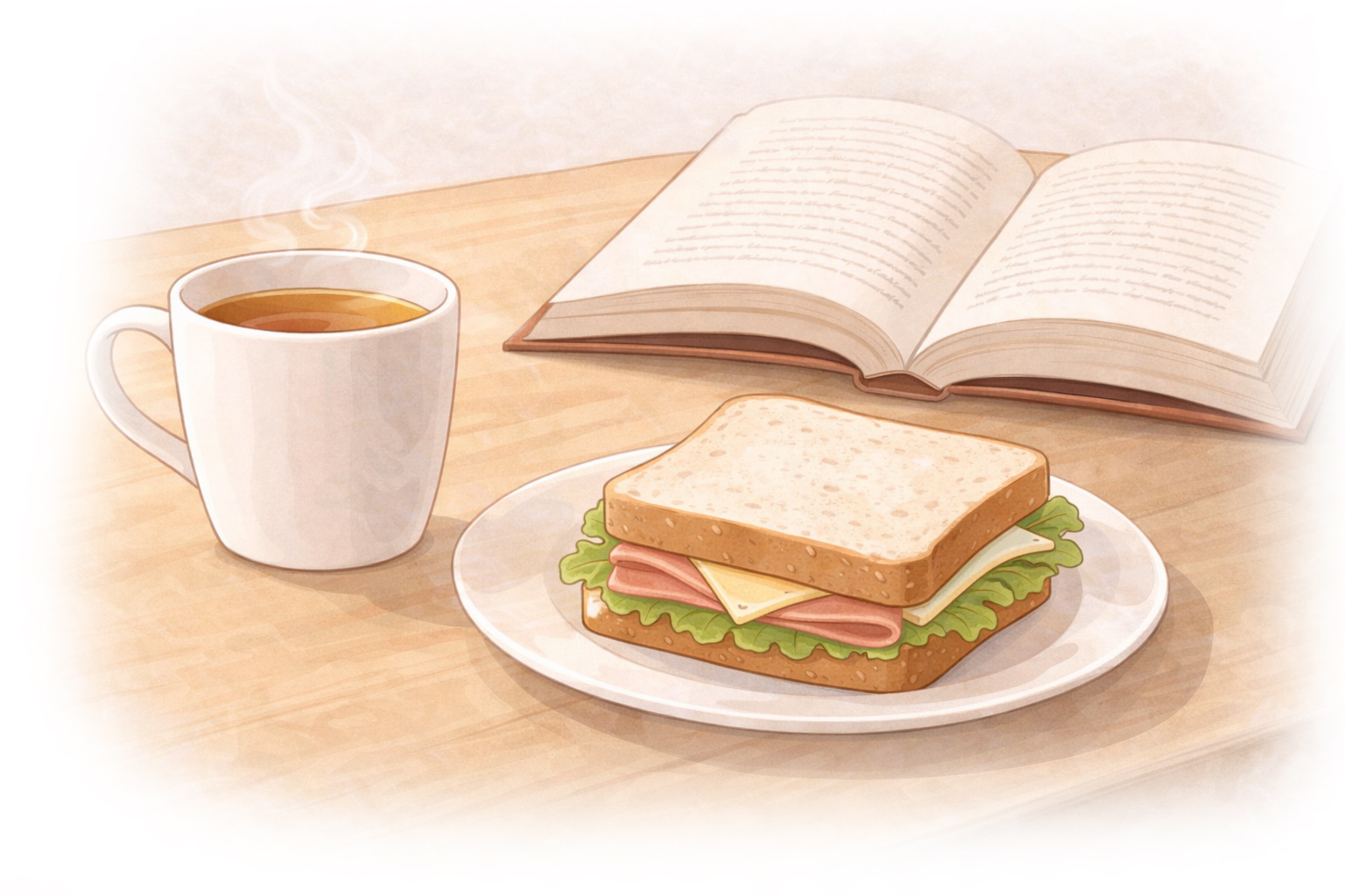 En kopp te, en smörgås och en bok