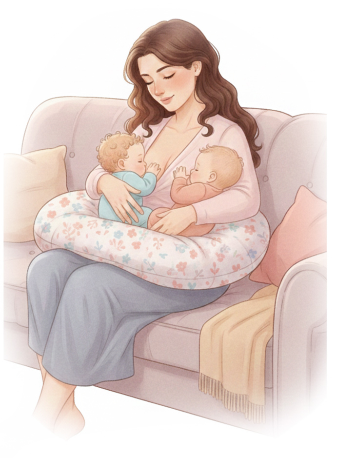 Mamma som ammar tvillingar