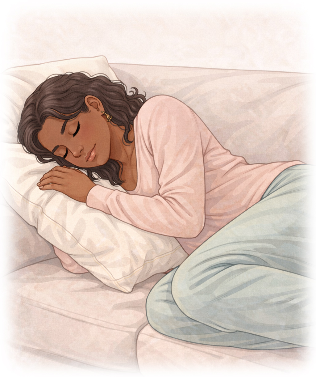 En mamma som ligger i soffan och vilar